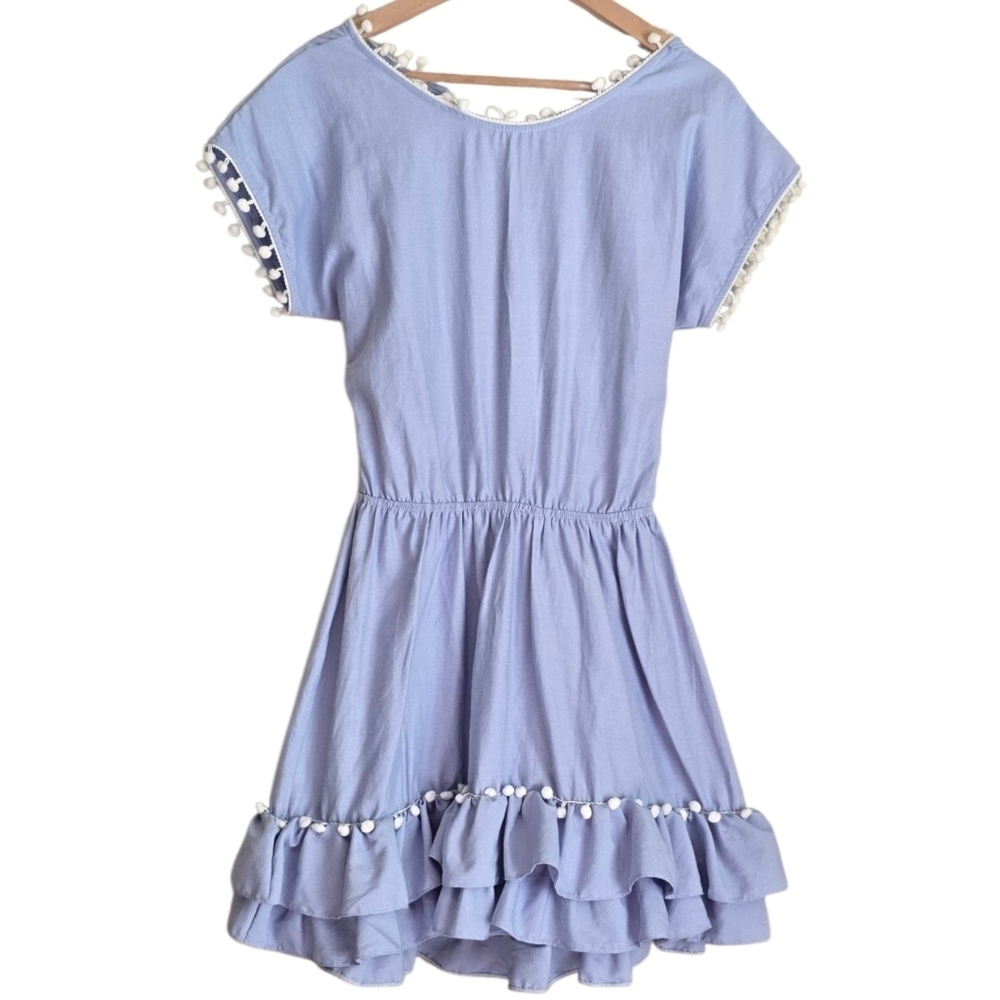 Anthropologie Peixoto Nissi Pom Pom Tiered Mini dress Cover-Up Backless Sz.XS